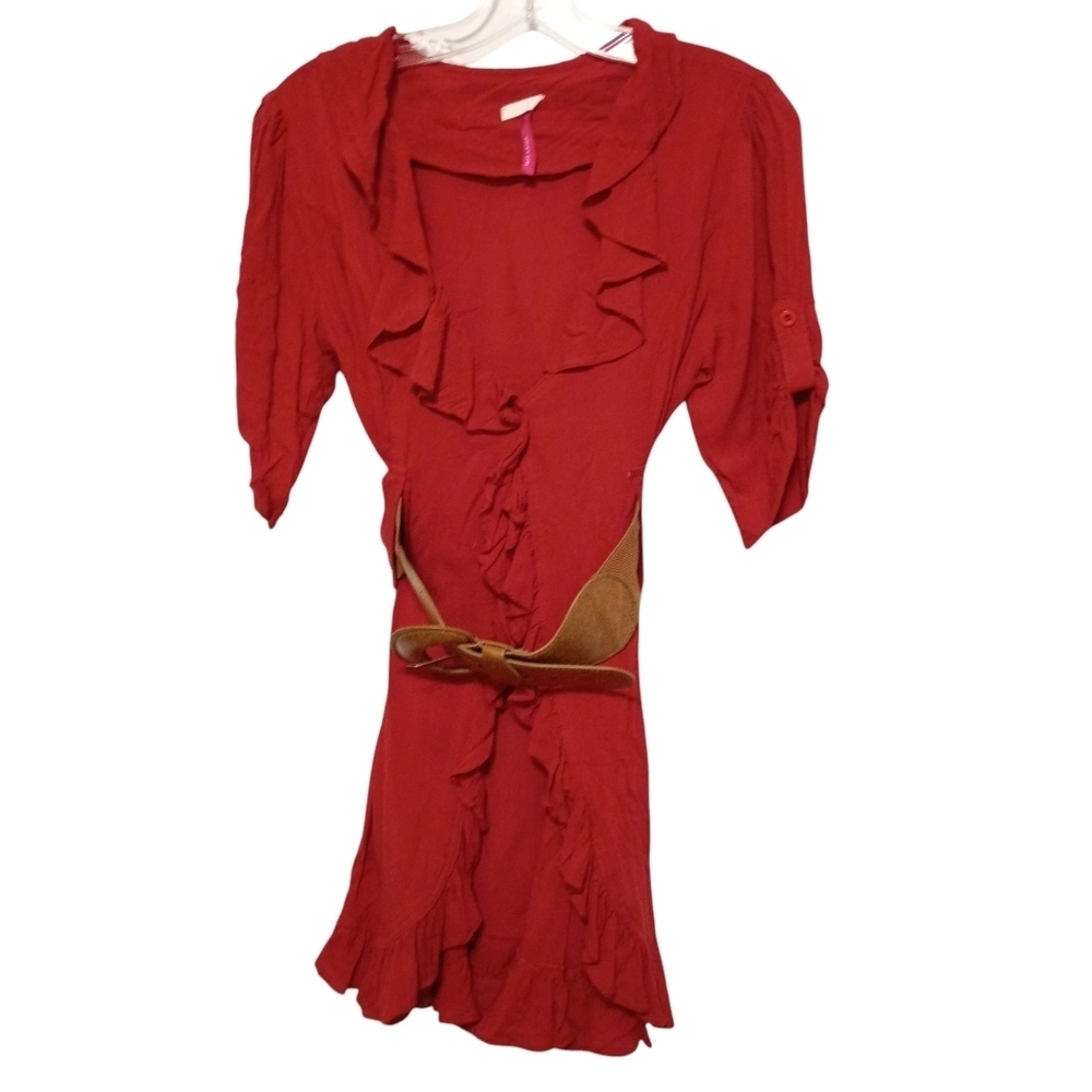 Picky Girl - Elegant Red Ruffled One Button Tunic - size large